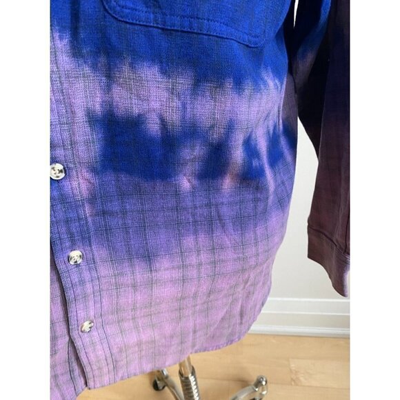 BP Mens BNWOT Small Plaid Tie Dye Ombre Blue Flannel Shirt Button Up - Picture 2 of 7